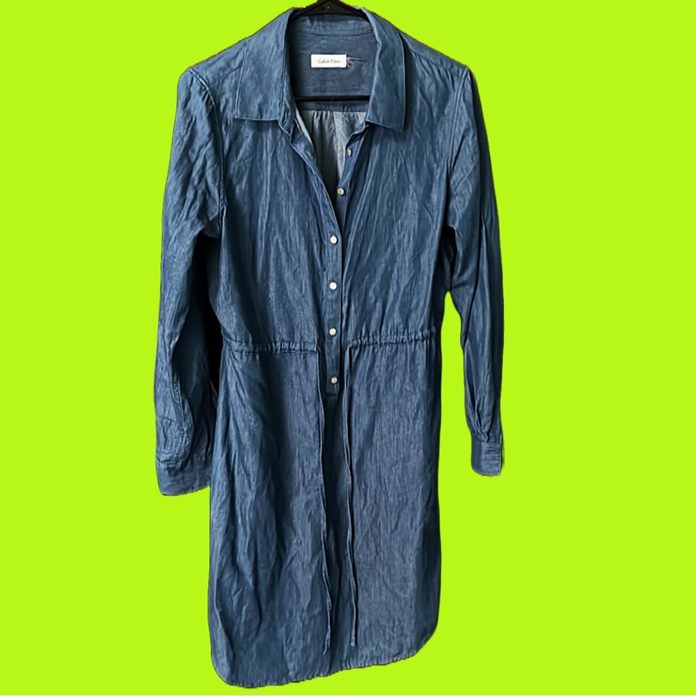 Calvin Klein Denim Shirt Dress w/ Tie
